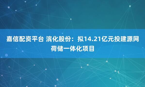 嘉信配资平台 滨化股份：拟14.21亿元投建源网荷储一体化项目